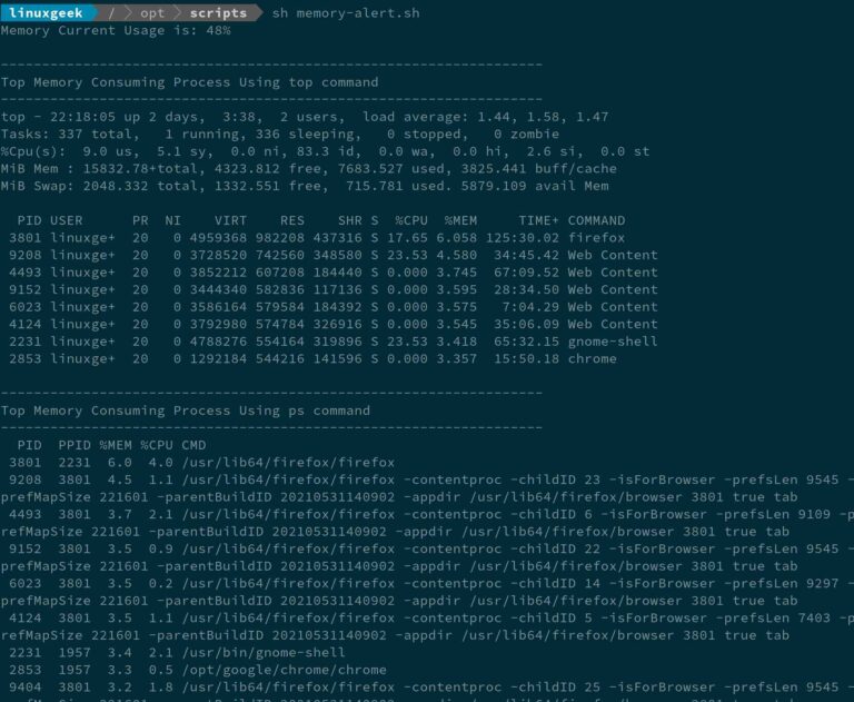 shell script to monitor cpu and memory usage in linux